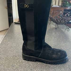 Girls black suede Dolce and Gabbana boots.